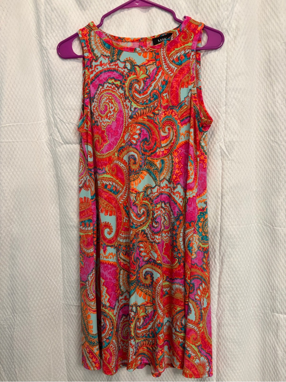 MSK Pink, Orange & Aqua Paisley Sleeveless Shift Dress